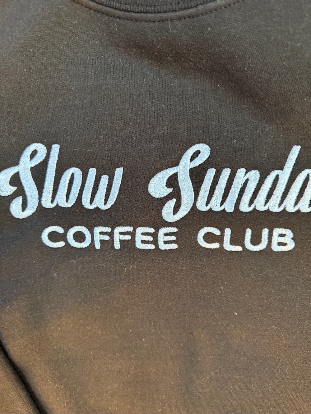Slow Sunday Coffee Club Sweatshirt - Brown with White Embroidered Text Size S - Picture 3 of 5